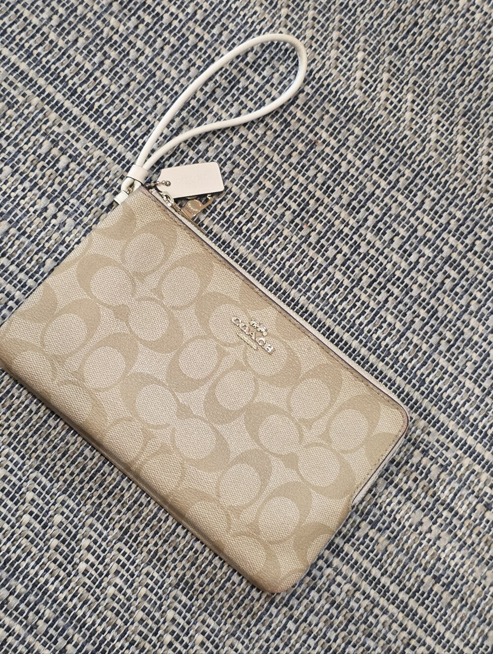 Coach Double Zip Wallet Signature F16109 Light Khaki/Chalk Wrislet